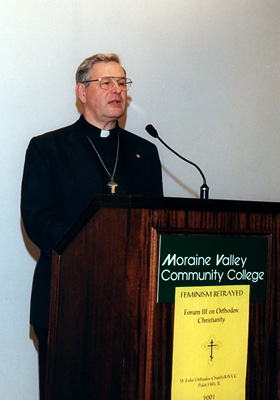 Father Andrew speaks to the crowd.