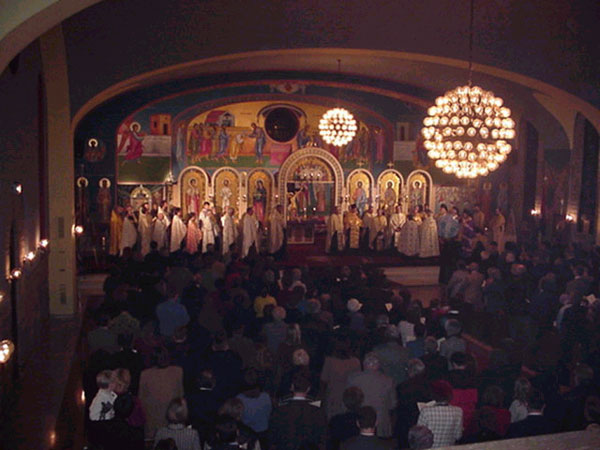 Clergy are gathered.