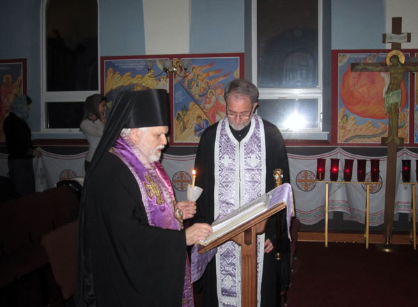 Father Jannakos reads the Canon of St. Andrew of Crete.